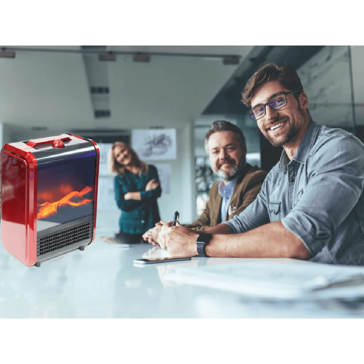 Venteo Cheminée portable 1500W Rouge