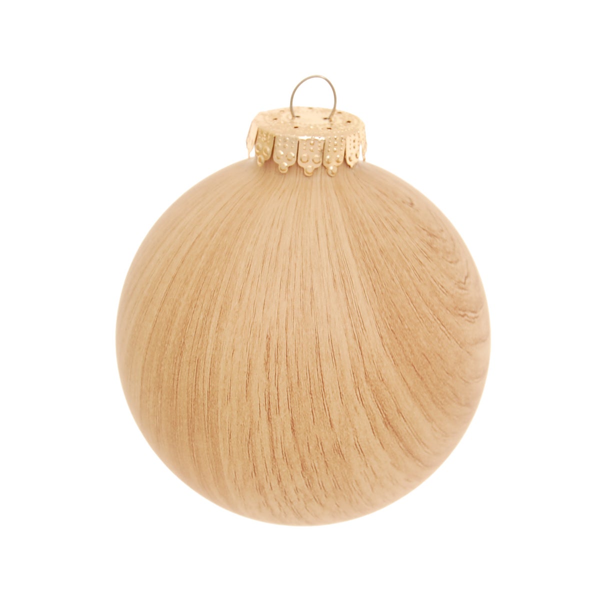 Speciale glazen bol met houtlook, lichtbruin satijn, 8 cm, 1 st., Kerstboomballen, Kerstboomversiering, Kerstboomornamenten