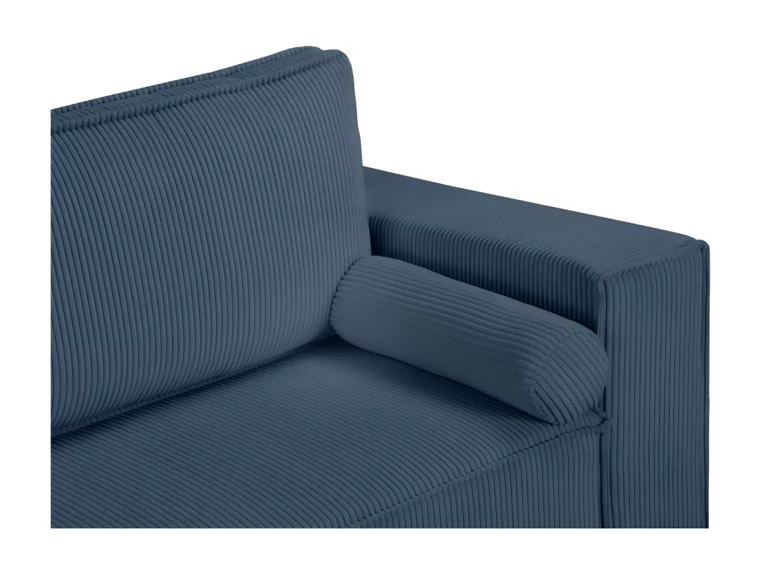 Canapé panoramique 5 places Clarence convertible avec coffre en velours côtelé - Bleu foncé - L322 x P161 x H87cm - Loungitude