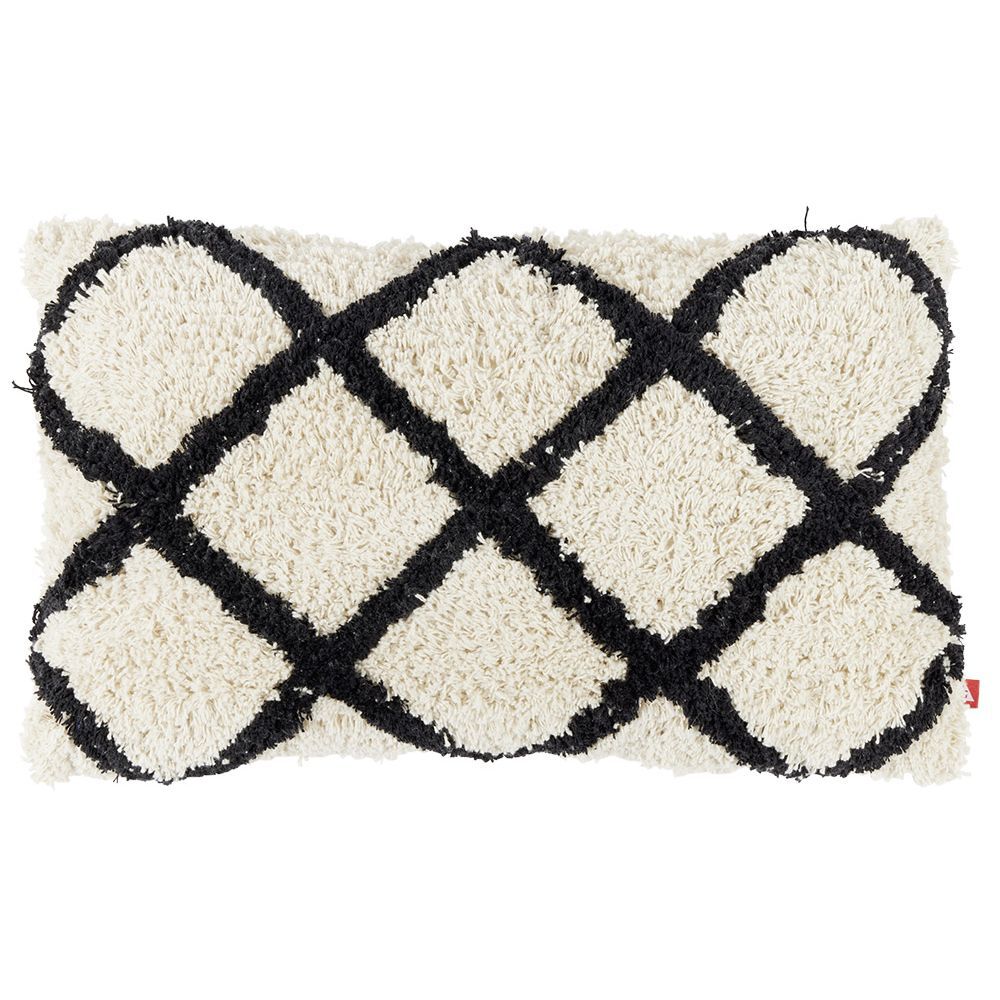 Coussin déco chevron tufté 30x50cm beige et noir