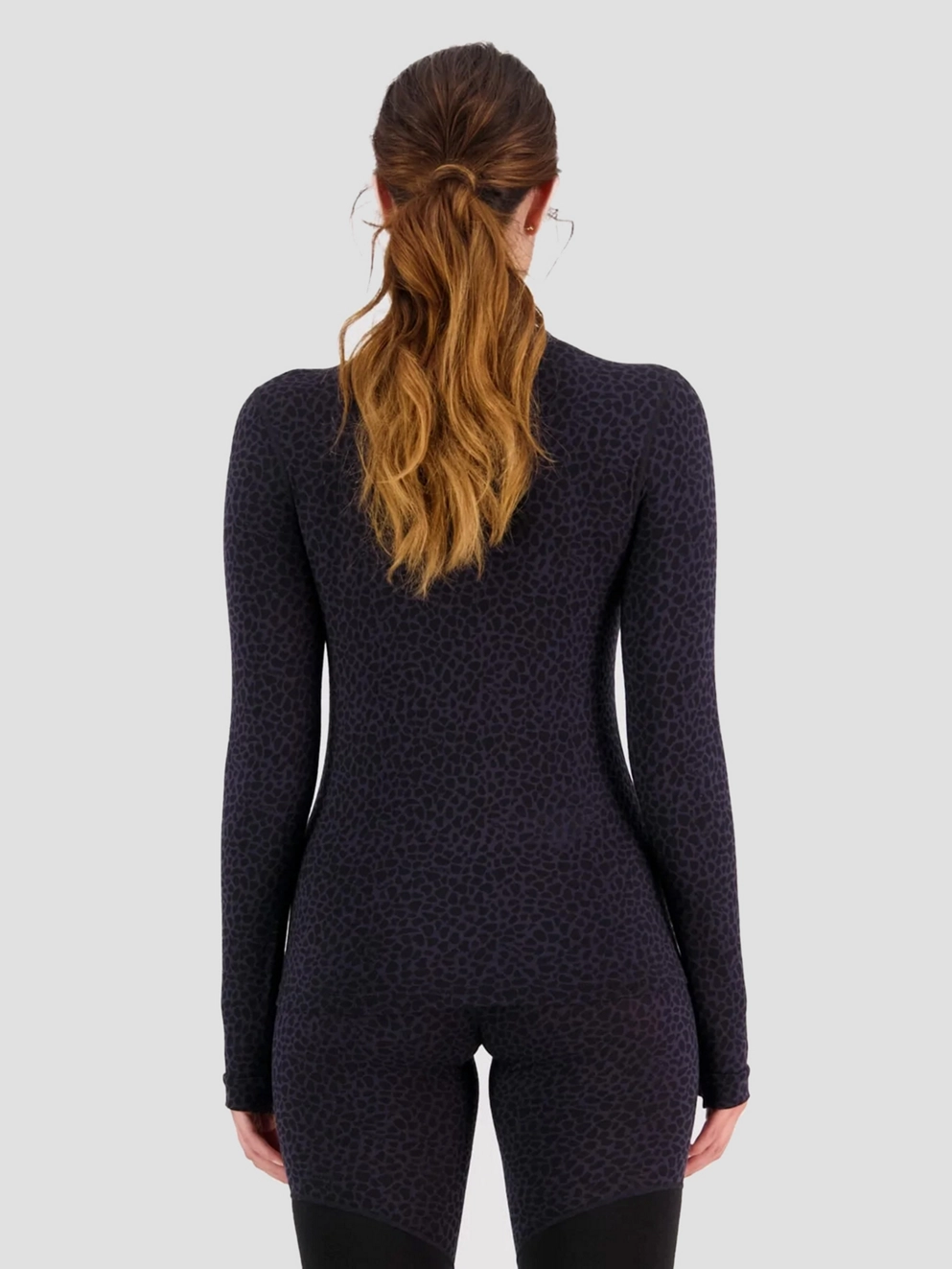 Mons Royale Merino Cascade Flex Mock Neck Base Layer Top arctic leopard