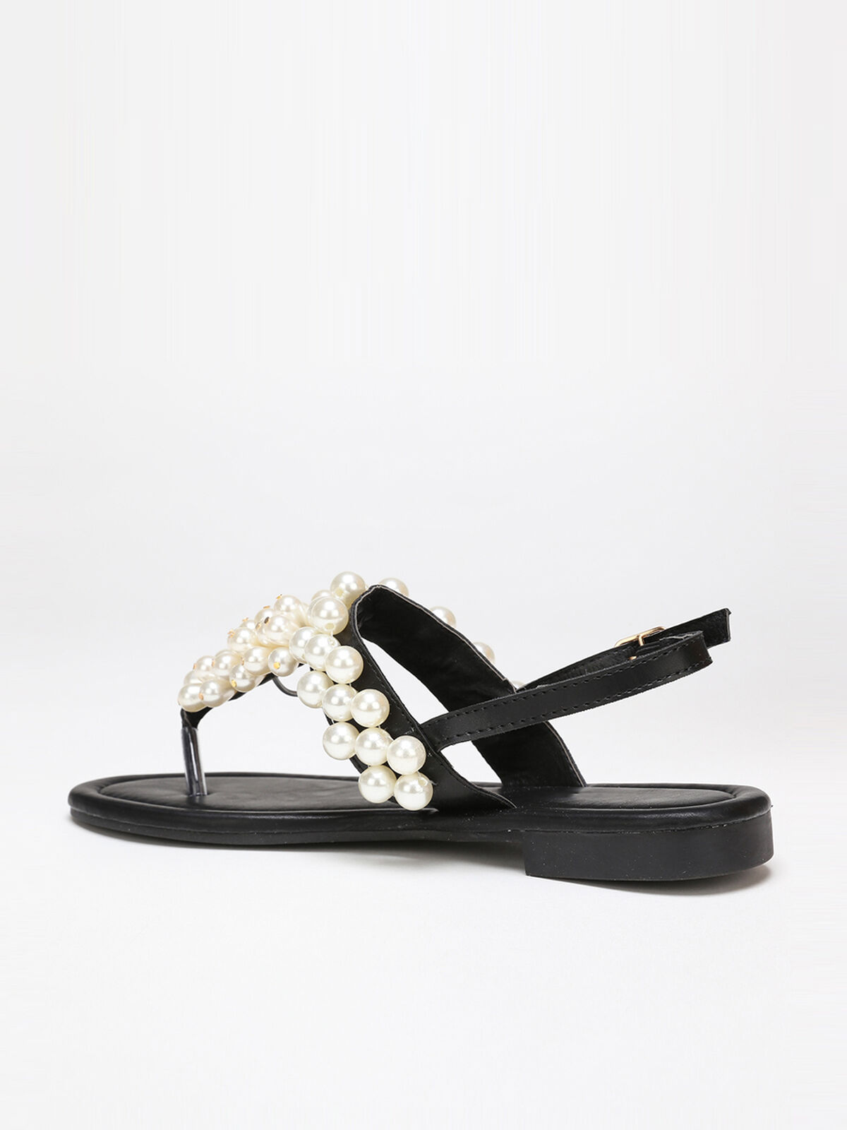 Nu-pieds à perles nacrées- Noir