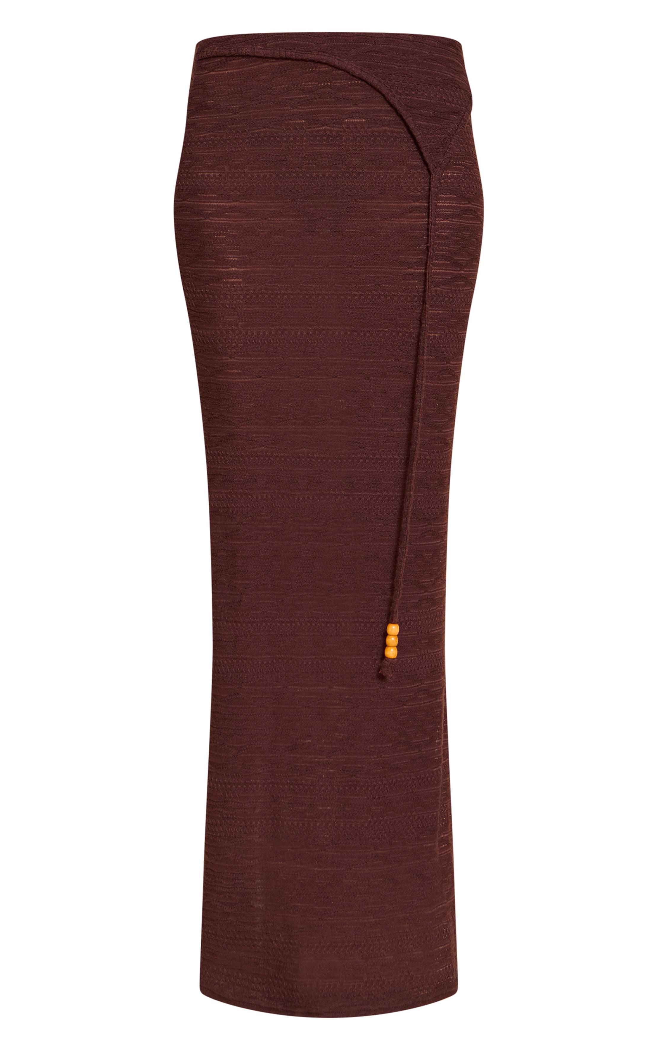 Chocolat Jupe Longue Asymétrique À Perles Texturées