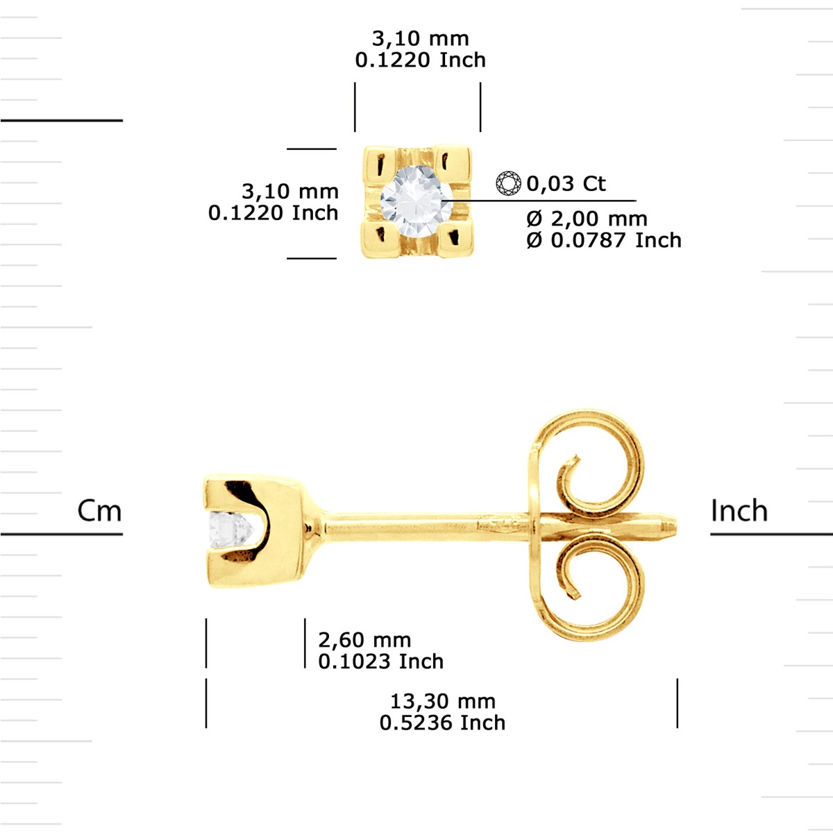 Clous d'Oreilles Diamant 0,060 Cts Or Jaune