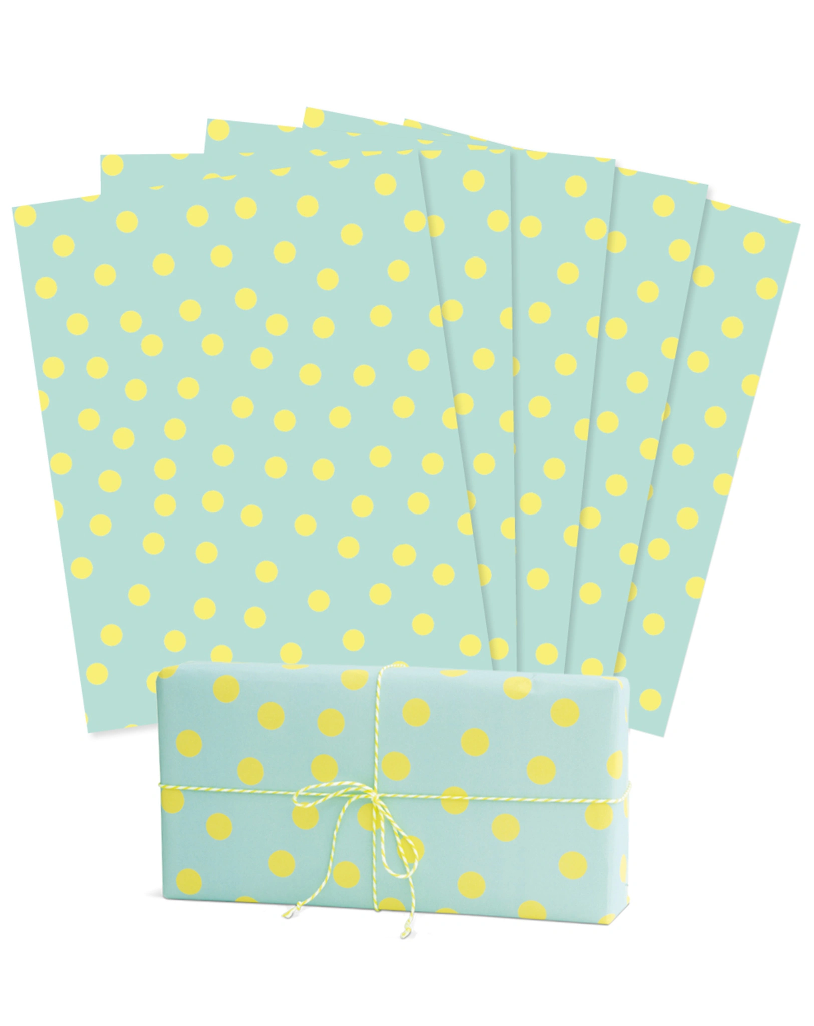 Geschenkpapier PUNKTE (67x49cm) 5er-Set in türkis/gelb