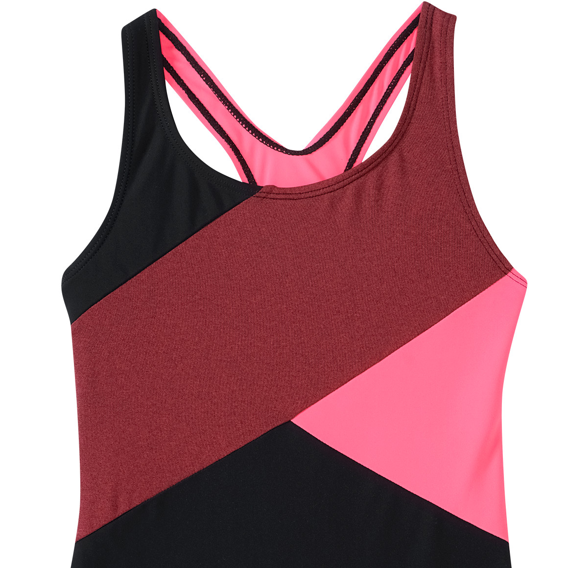 Yigga Mädchen Badeanzug mit Ringerrücken schwarz / dunkelrot / pink