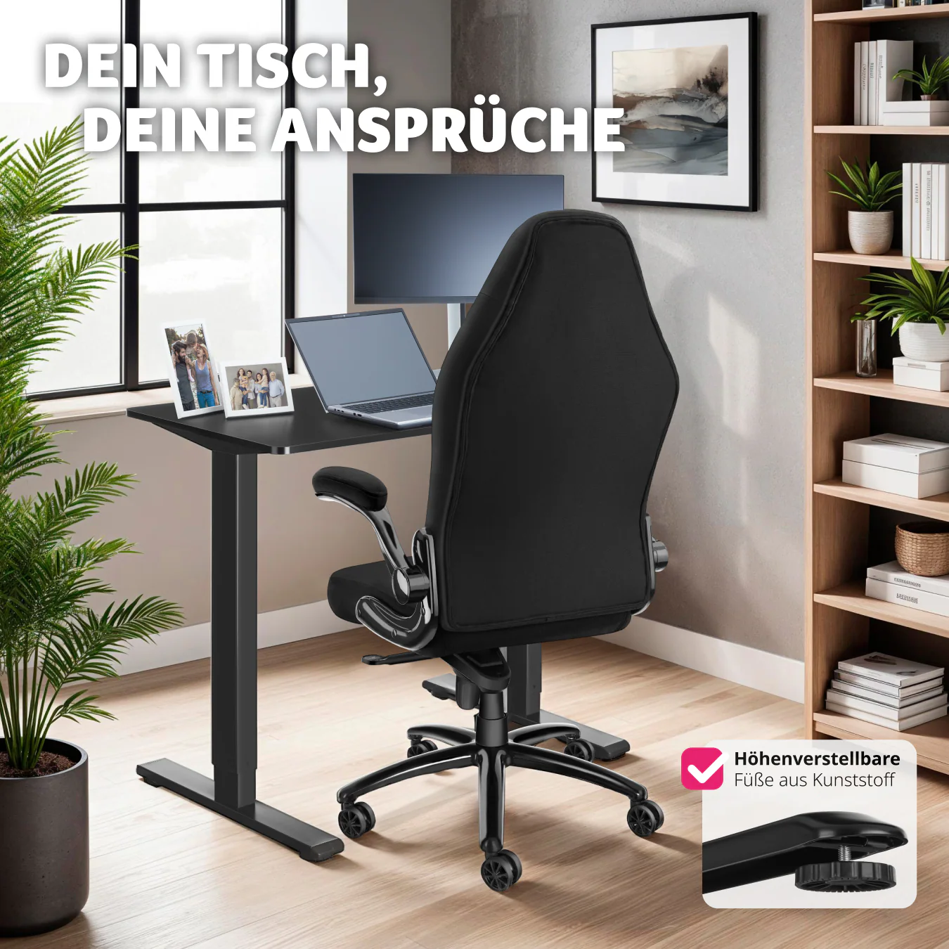 tectake® Tischgestell , stufenlos höhenverstellbar mit Handkurbel, breitenverstellbar, 84 - 129 x 60 x 71 - 121 cm