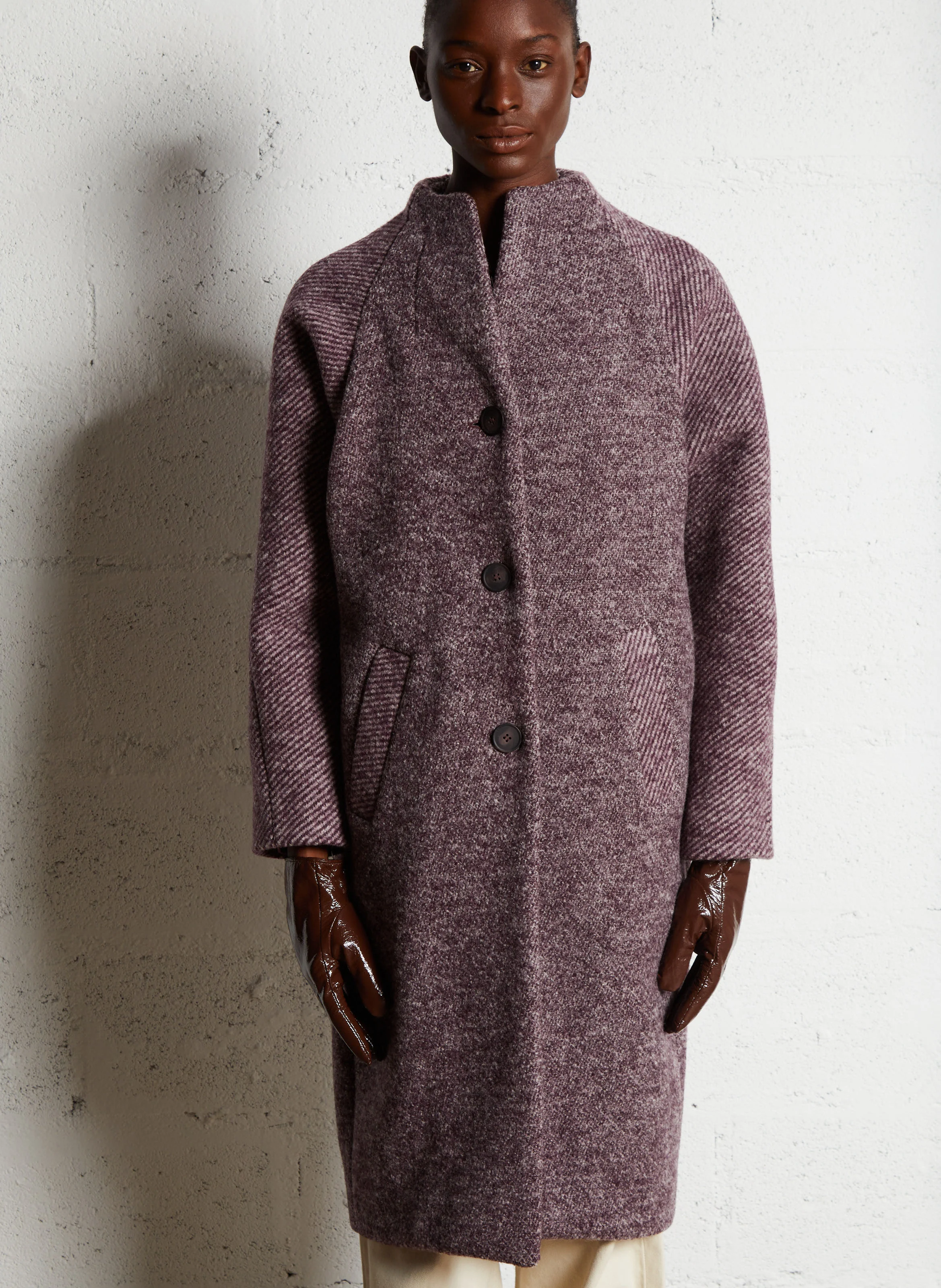 CANDIDE - Manteau mi-long en laine et coton | Rouge