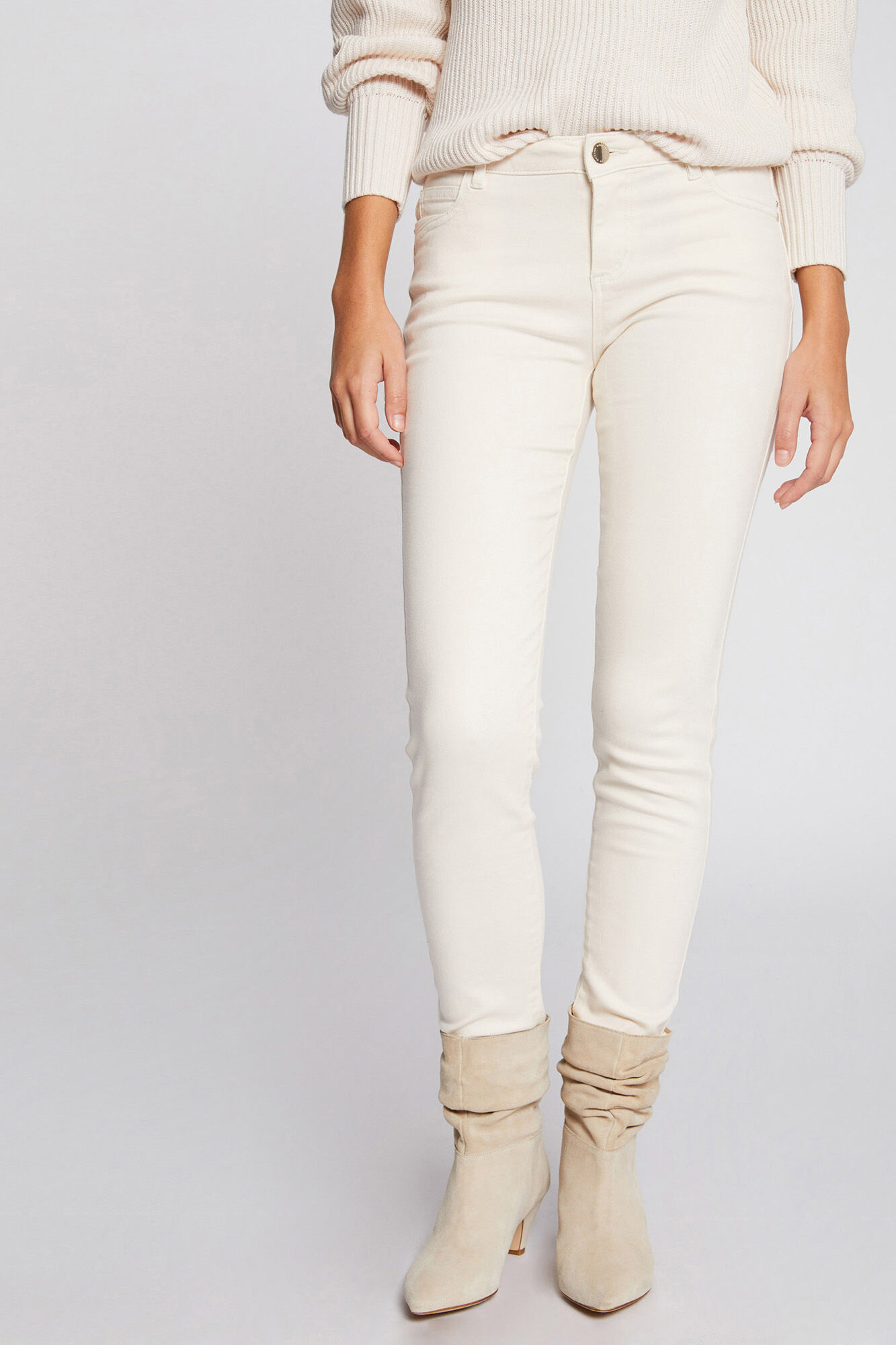 Calça skinny vaquero de cintura baixa - Marfim