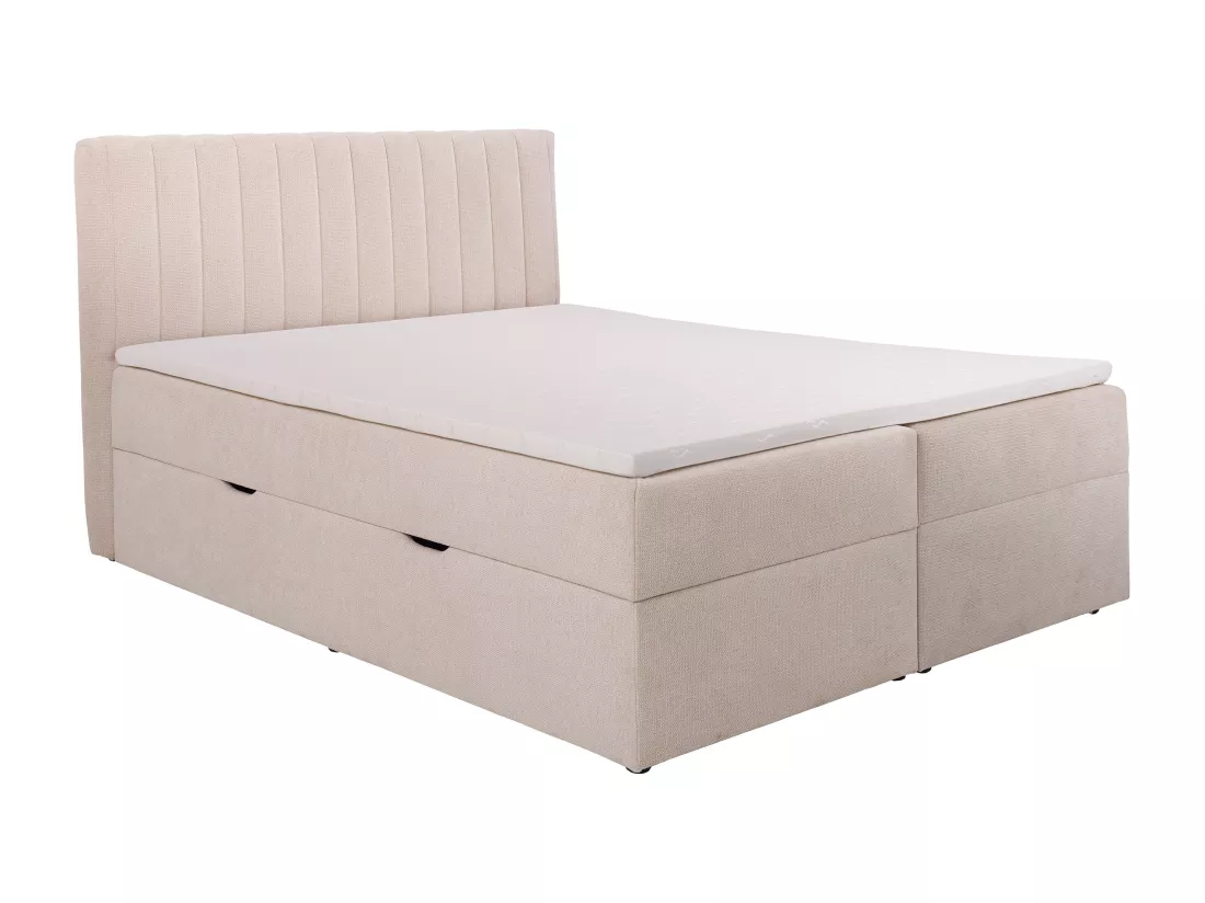 Ensemble complet literie déco tête de lit + sommiers coffre et tiroir + matelas + surmatelas - 160 x 200 cm - Tissu - Beige - ARAO de YSMÉE