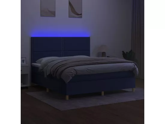 Sommier tapissier avec matelas et LED Bleu 160x200 cm Tissu