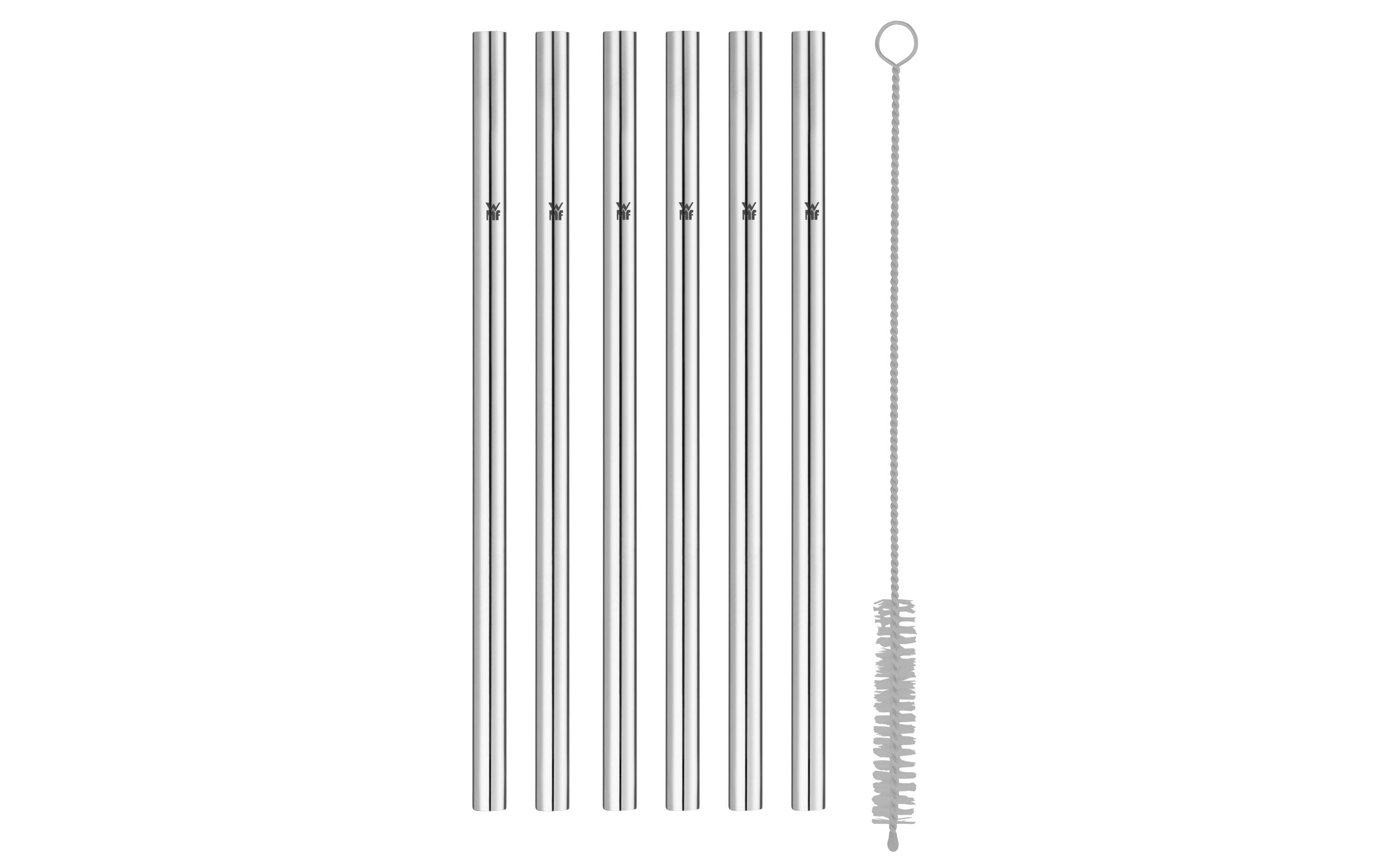 Strohhalm Baric 18 cm gerade, 6 Stück, SilberTrinkröhrchen aus Edelstahl mit Reinigungsbürste