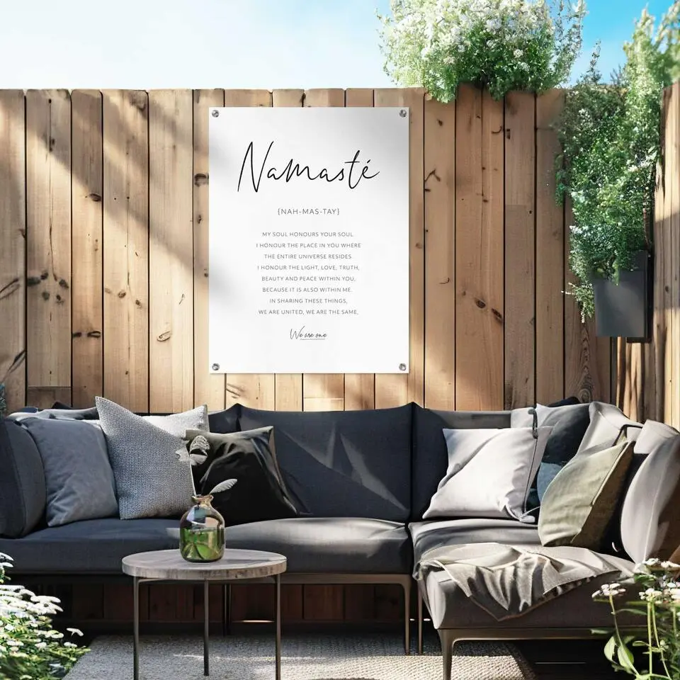 Tuinposter Namasté - 80x60cm - Zwart-Wit