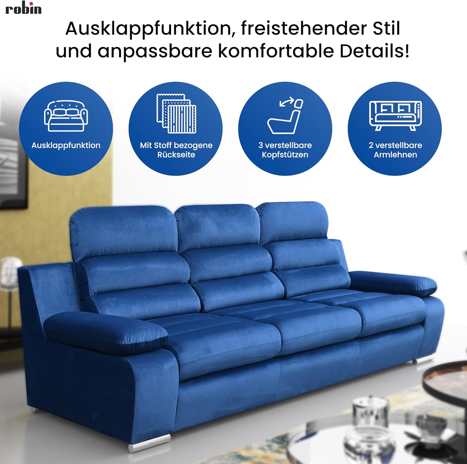 Robin Inspire Amber Sofa 3-Sitzer mit Schlaffunktion Schlafsofa Schlafcouch für Wohnzimmer Bettsofa für Schlafzimmer Couch Sofas & Couches mit Bettfunktion 238 x 96 x 95 cm Kronos Stoff Creme