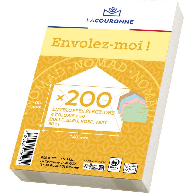 Enveloppe 90 x 140 mm élections La Couronne 70 g couleurs assorties - Boîte de 200