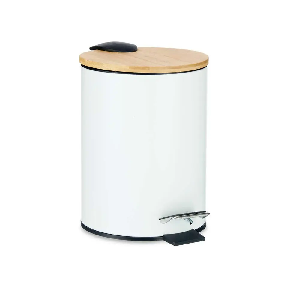 Berilo Prullenbak/pedaalemmer - wit - 3 liter - metaal/bamboe