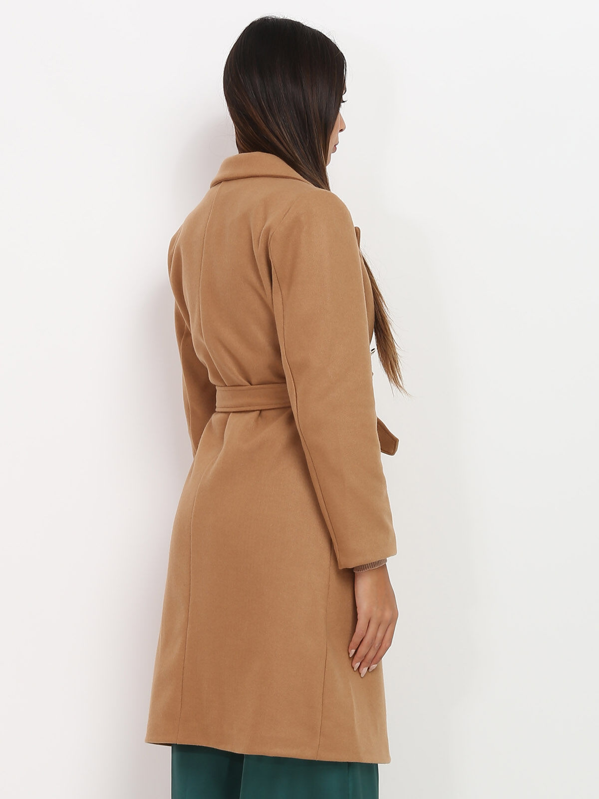 Manteau ceinturé à boutons officier- Camel