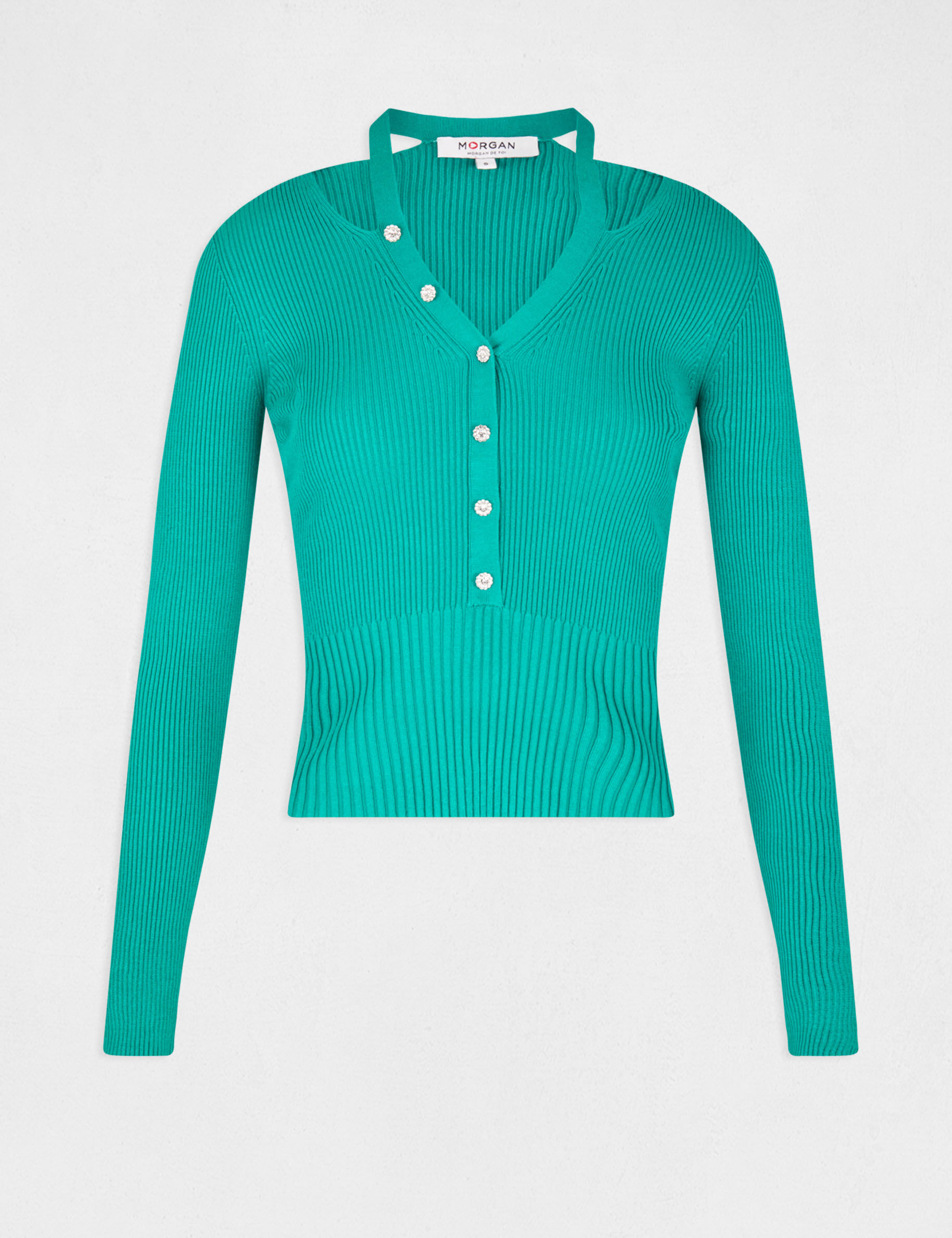 Pull manches longues avec boutons vert moyen femme - vert_moyen