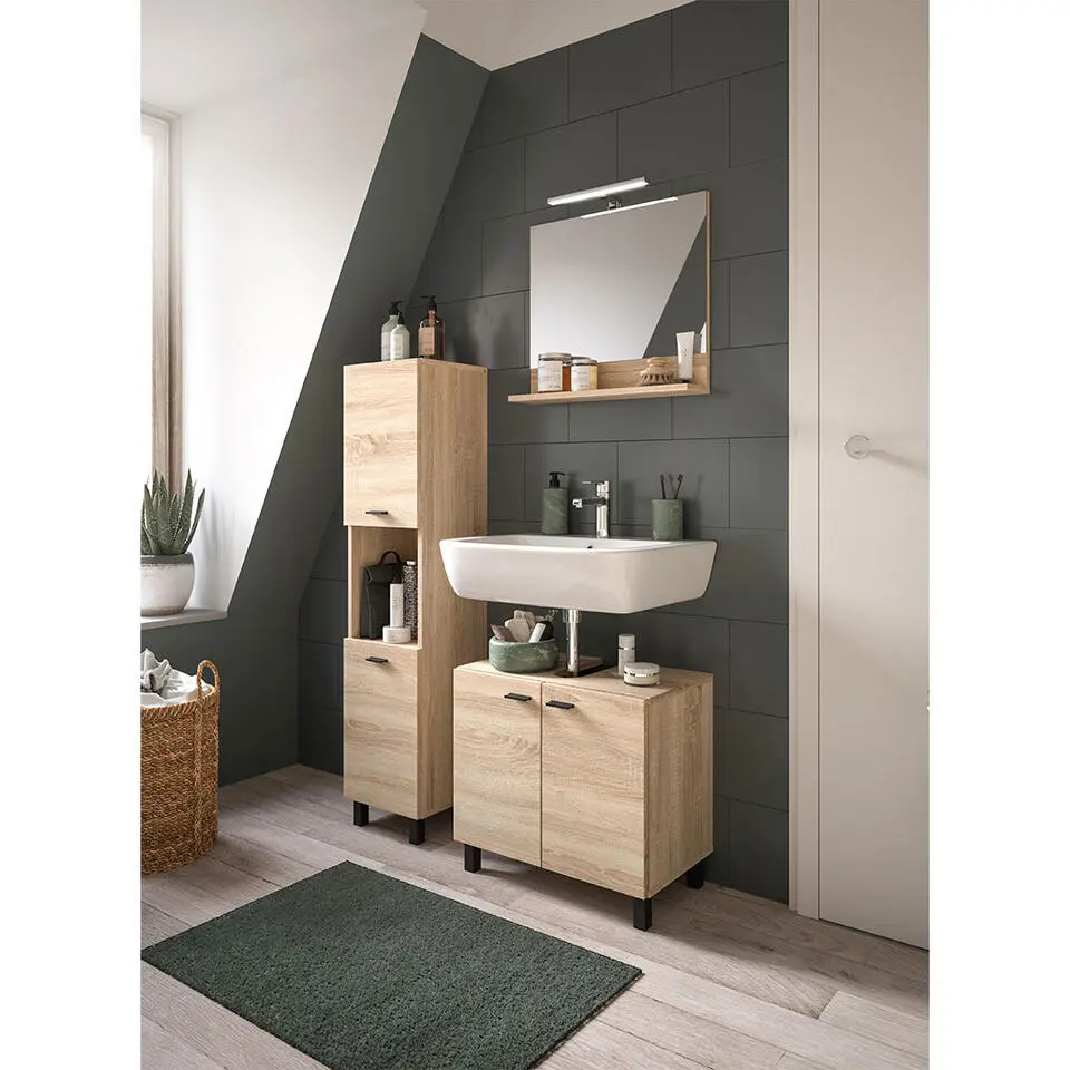 Hioshop Boston kolomkast 2 deuren 1 vak eiken decor