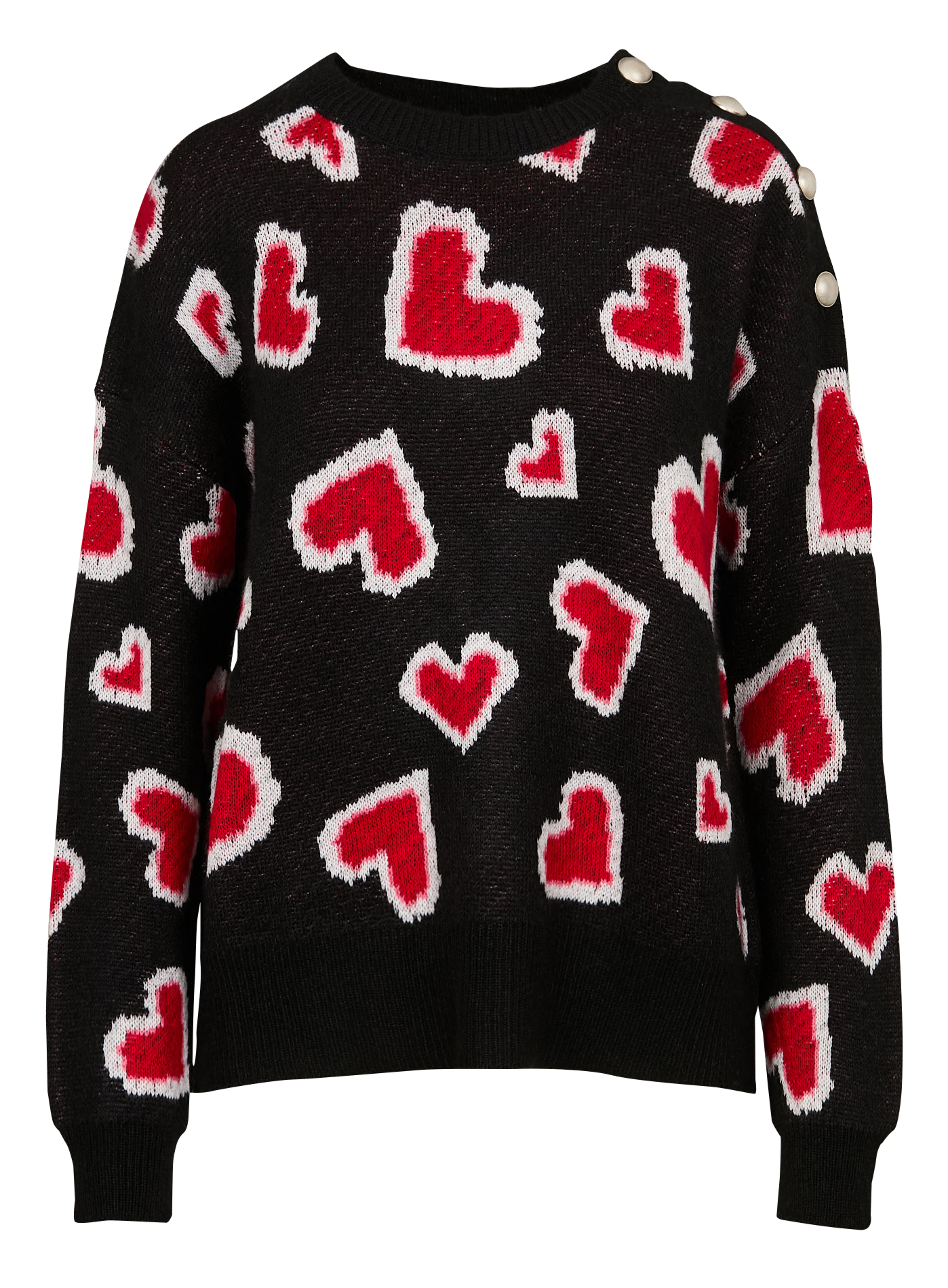 Pull ample col rond jacquard en laine mélangée | Noir