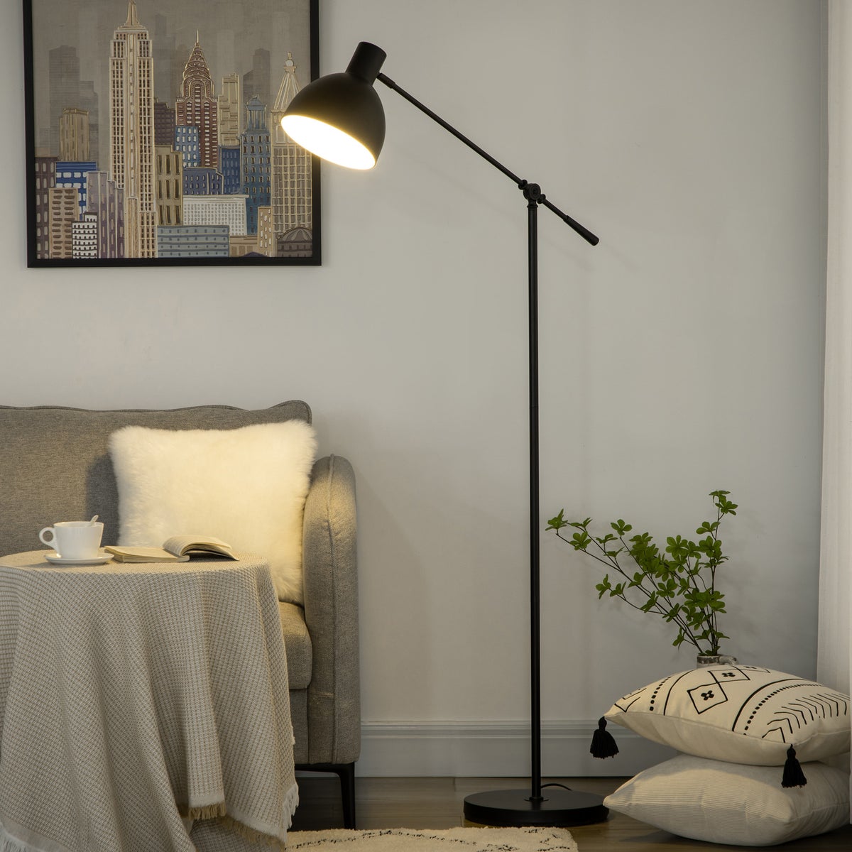 HOMCOM staande lamp, 30L x 30B x 131H cm, staal, zwart