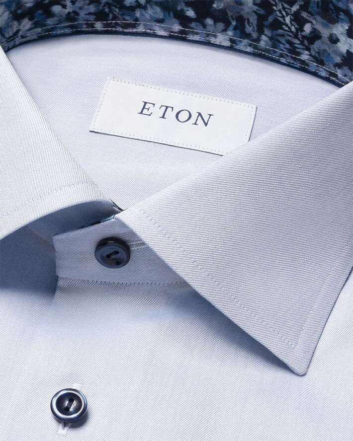 ETON Slim Fit Light Blue Floral Effect Signature Twill Shirt Lyseblå