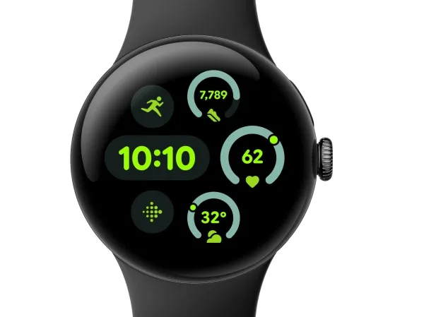 [OUTLET] - Google Pixel Watch 3 - 41 mm - matsort aluminium - smart ur med aktivt bånd - fluoroelastomer - obsidian - båndstørrelse: L - 32 GB - Bluetooth, Wi-Fi 6, NFC, UWB - 31 g
