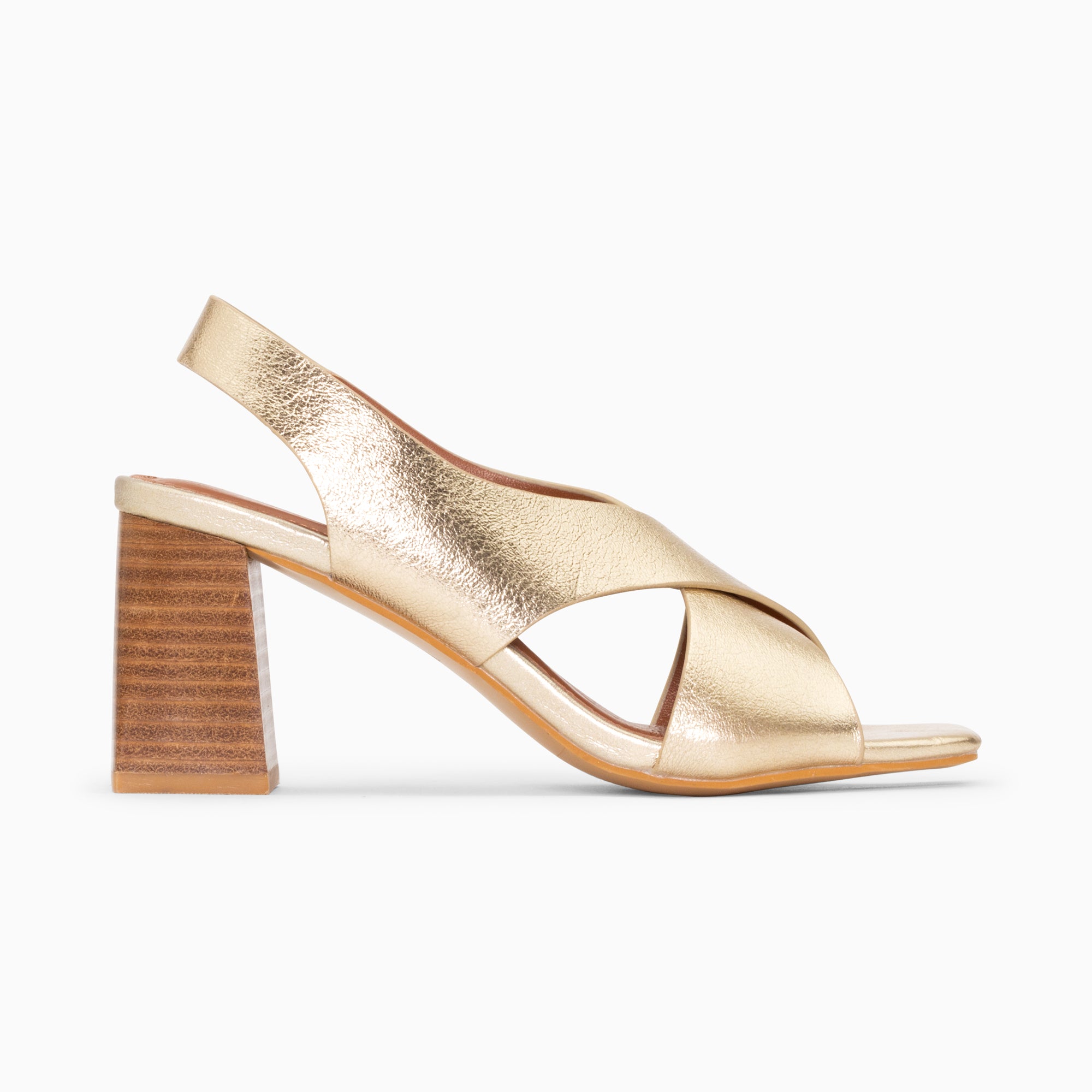 Sandales à talon, Compensées-Sandales Maxinne or à brides croisées et talon haut