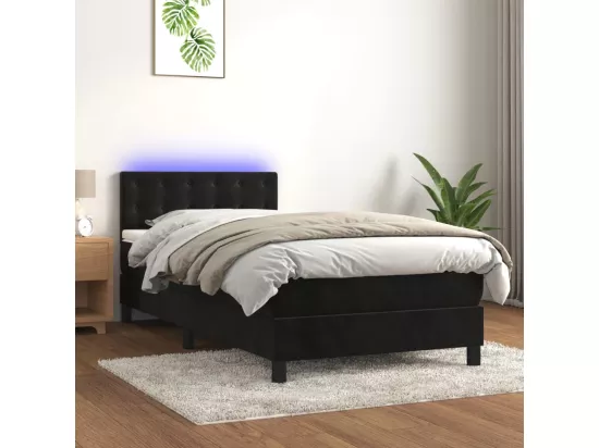Sommier tapissier avec matelas et LED Noir 90x190 cm Velours