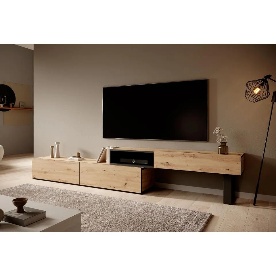 Meubella - TV-Meubel Kandelo - Eiken - Zwart - 240 cm