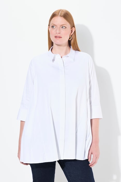 Bluse, Godeteinsätze, A-Linie, Hemdkragen, 3/4-Arm