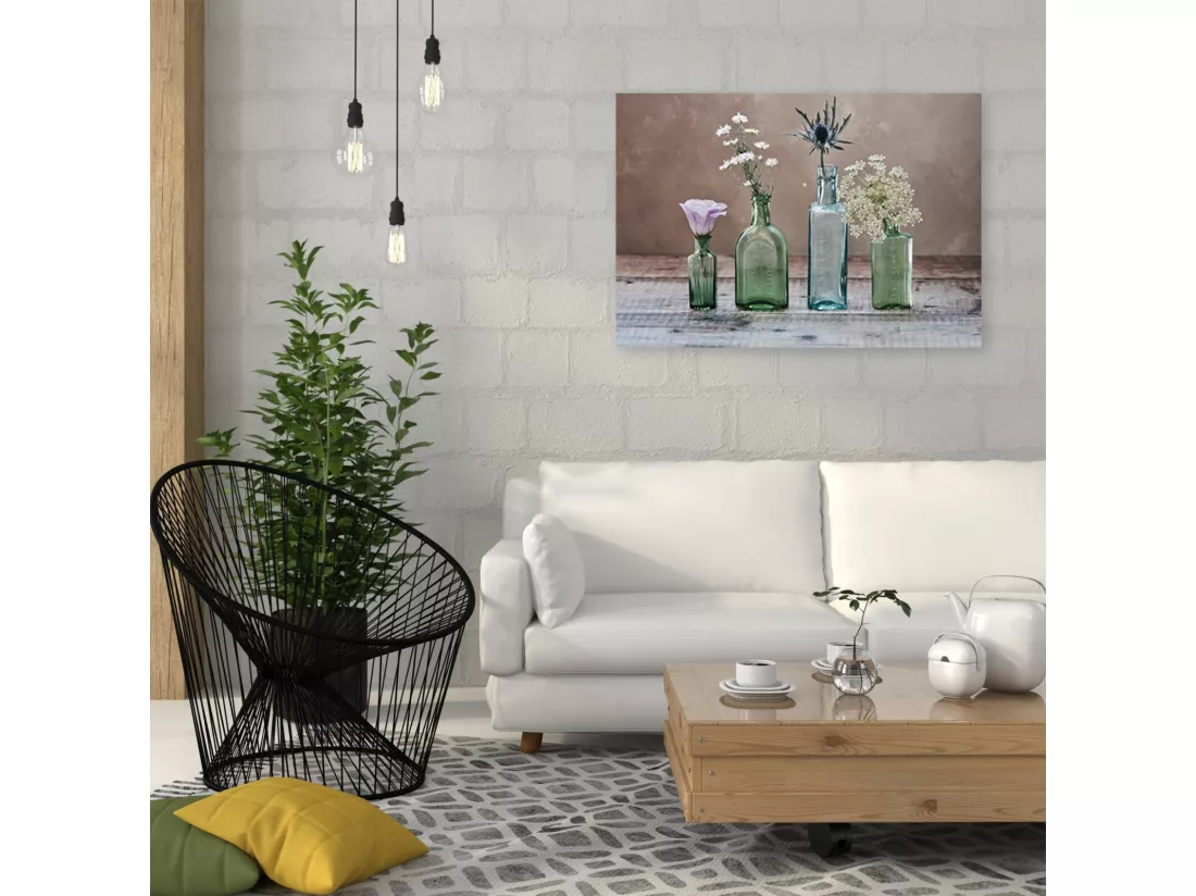 Tableau fleurs de bois dans des vases en verre - 120 x 80 cm