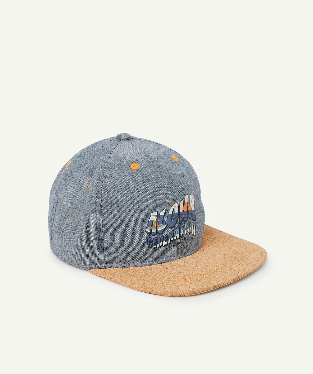 CASQUETTE BLEU GARÇON EN COTON AVEC VISIÈRE EFFET LIÈGE
