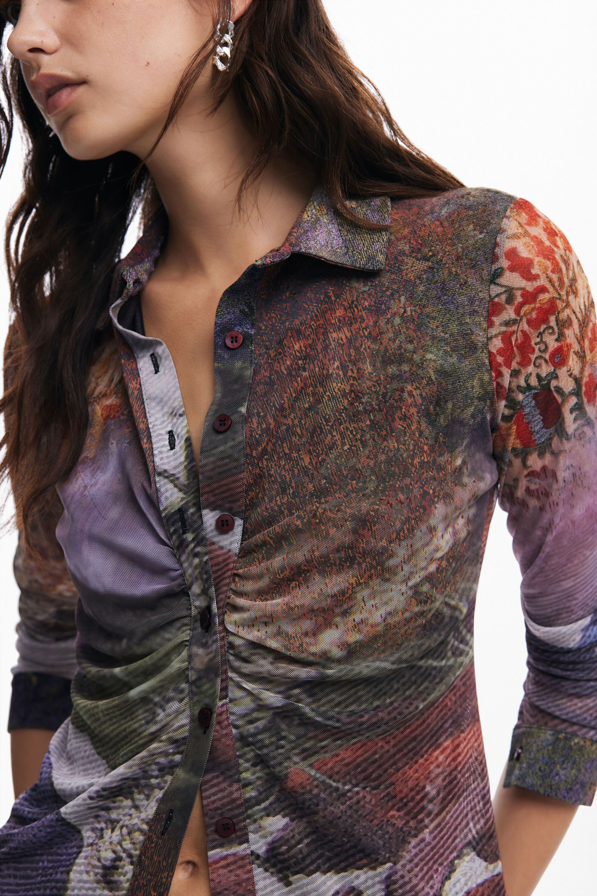 Camiseta de manga comprida com estampa de floresta outonal