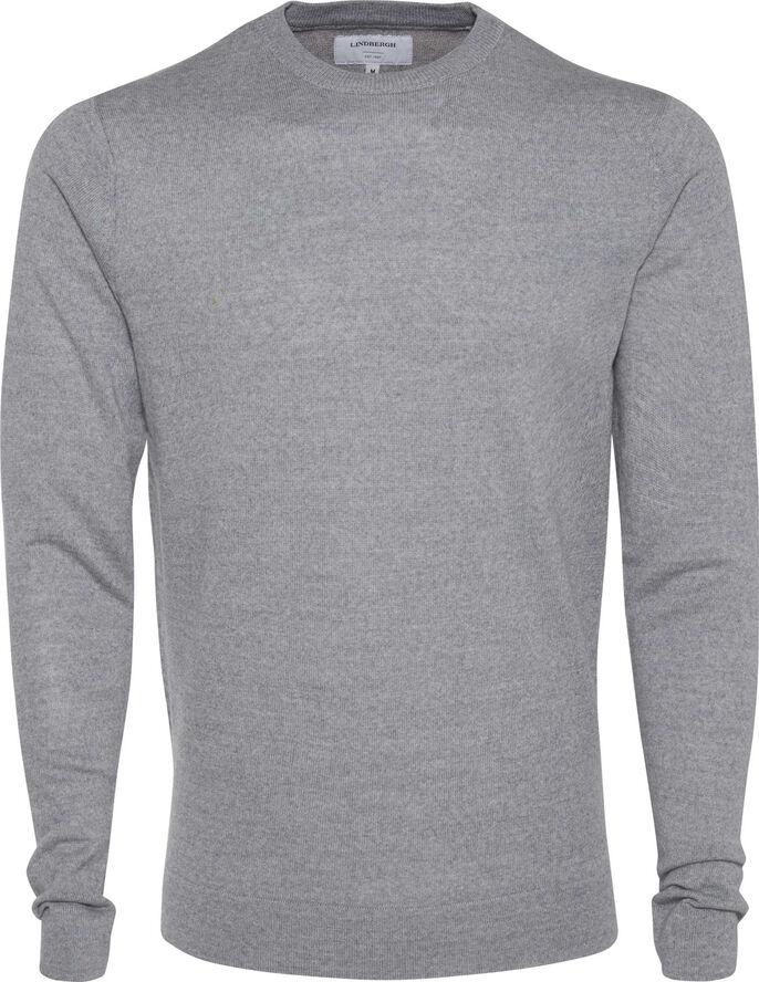 Lindbergh Merino strik med rund hals Lt grey mix