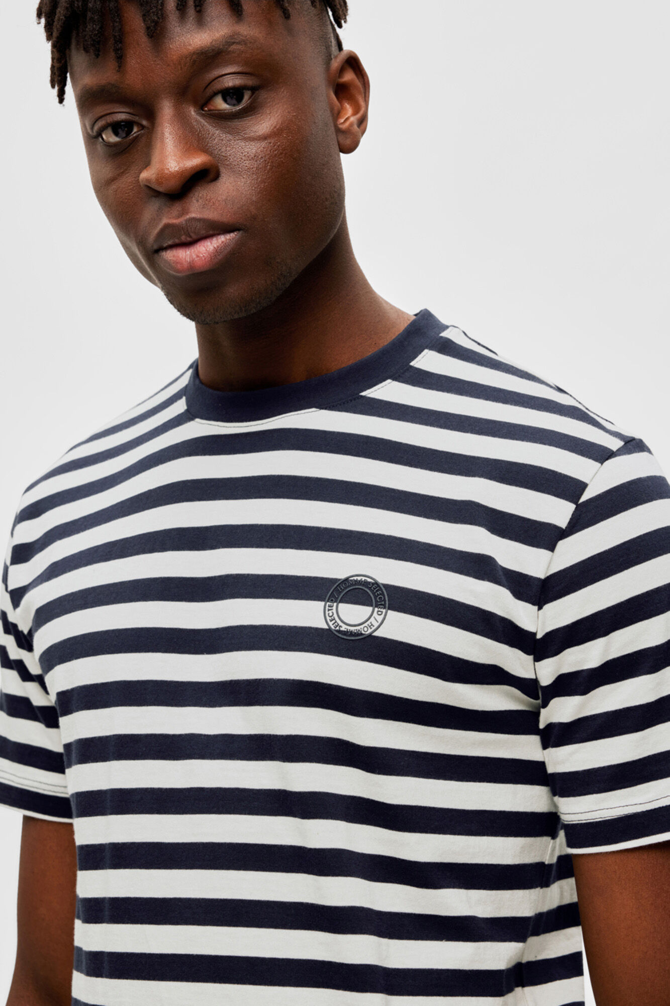 Camiseta listrada com detalhes, 100% algodão orgânico - Cinza escuro