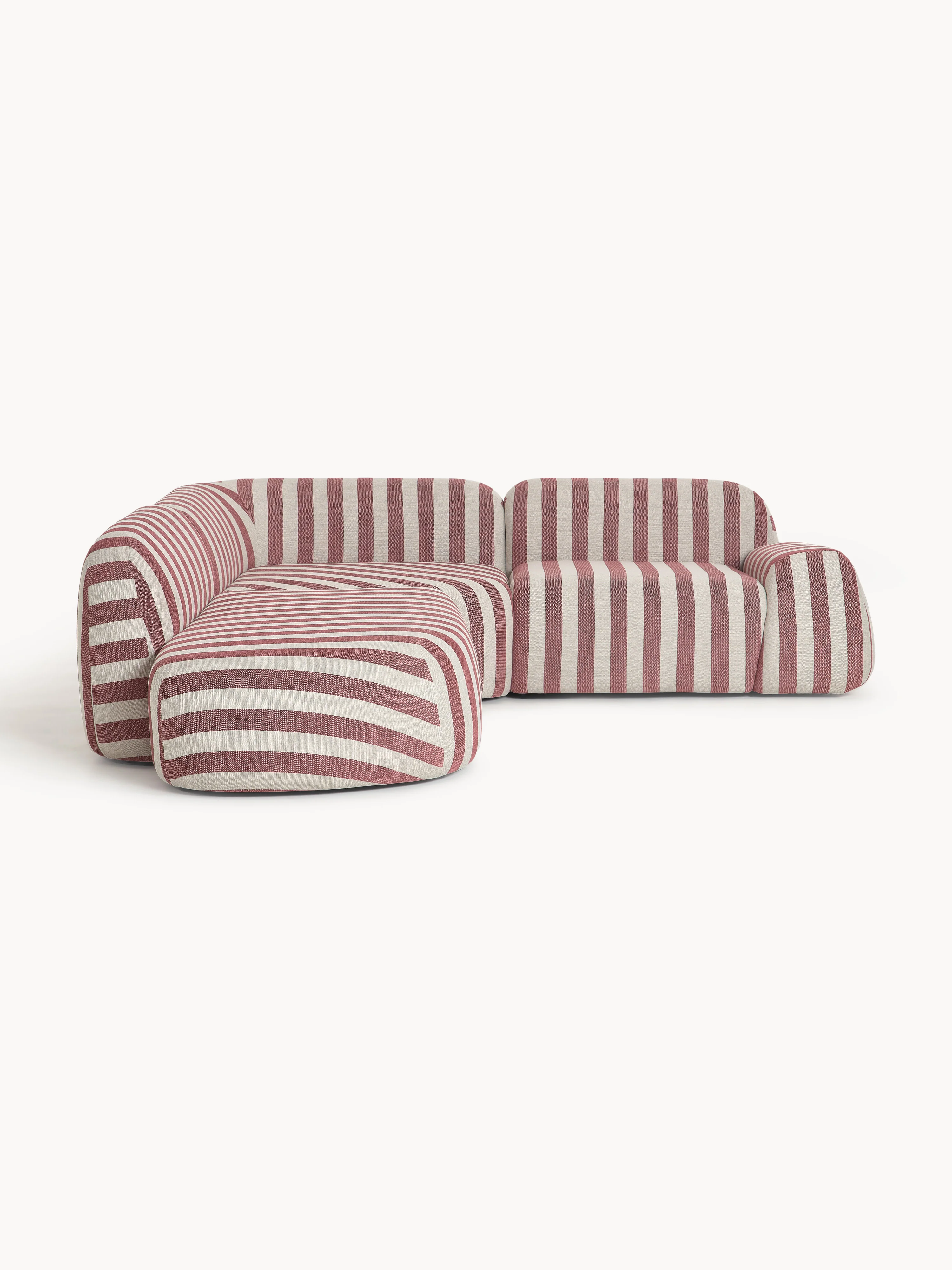 Gestreepte modulaire hoekbank Wolke (4-zits) met chaise longue