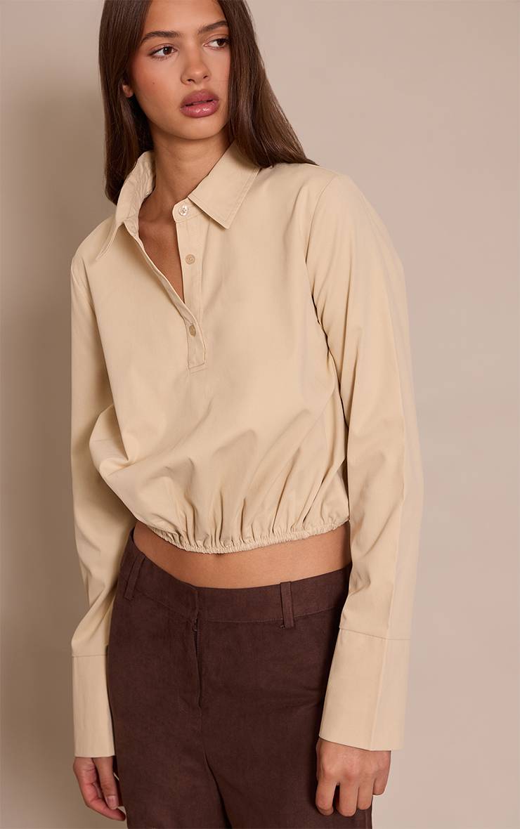 Gris Pierre Chemise Tissée À Ourlet Bouffant