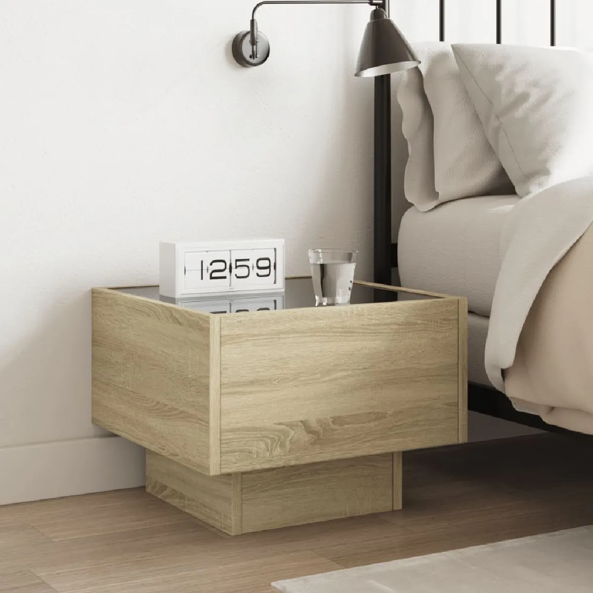 vidaXL Table de chevet LED Infini - Chêne sonoma