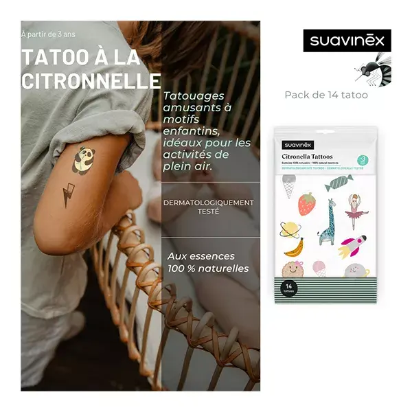 Tatuagens repelentes de mosquitos infantis Suavinex com citronela 3A+ 14 unidades