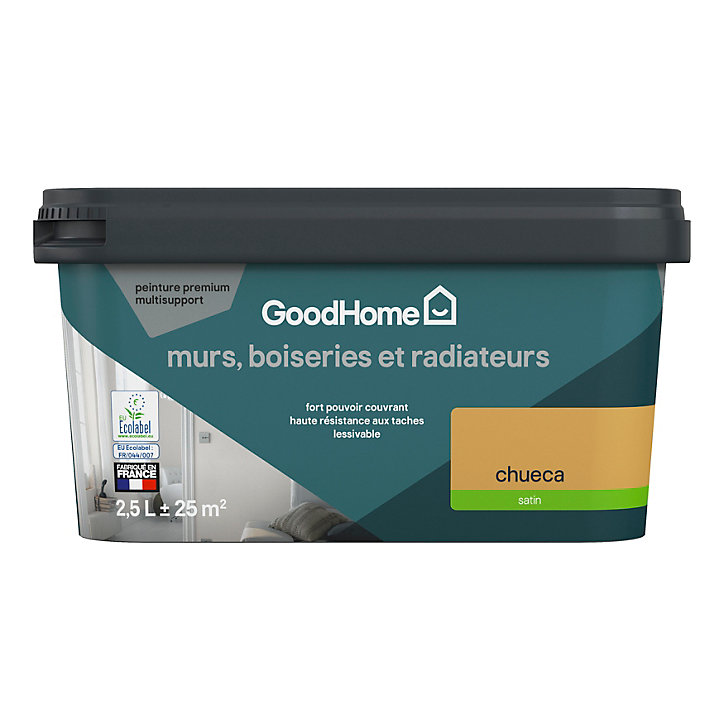 Peinture intérieure couleur murs, boiseries et radiateurs GoodHome satin chueca orange 2.5L