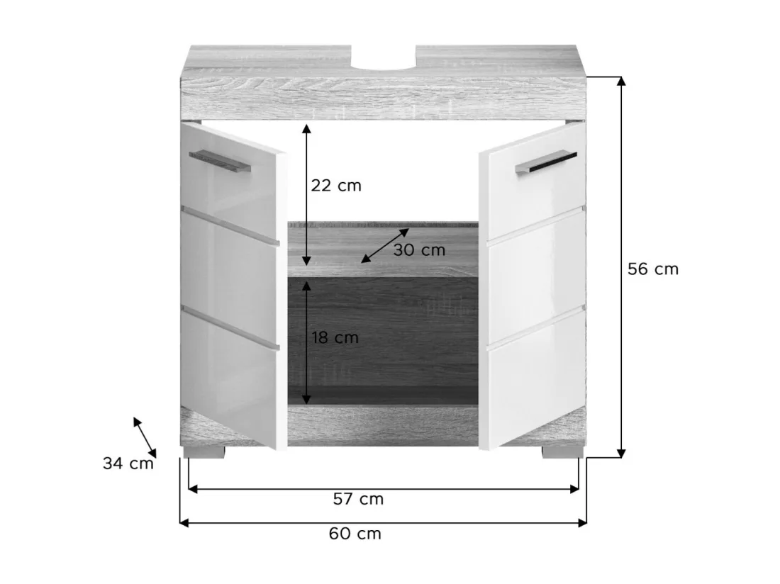 Meuble sous vasque RIDLEY – 2 portes – Blanc et chêne clair
