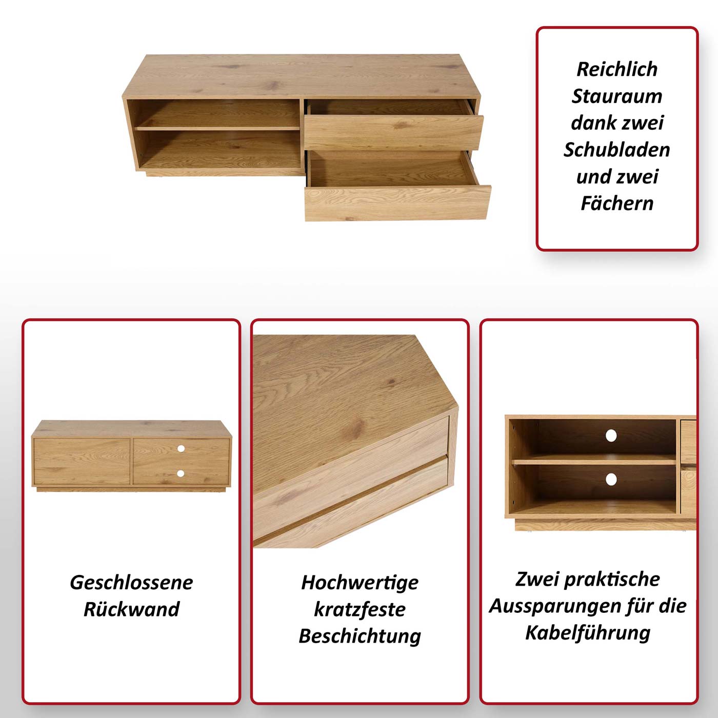 TV-Rack MCW-J78, Fernsehtisch Lowboard Kommode, Schublade, MDF 42x140x40cm