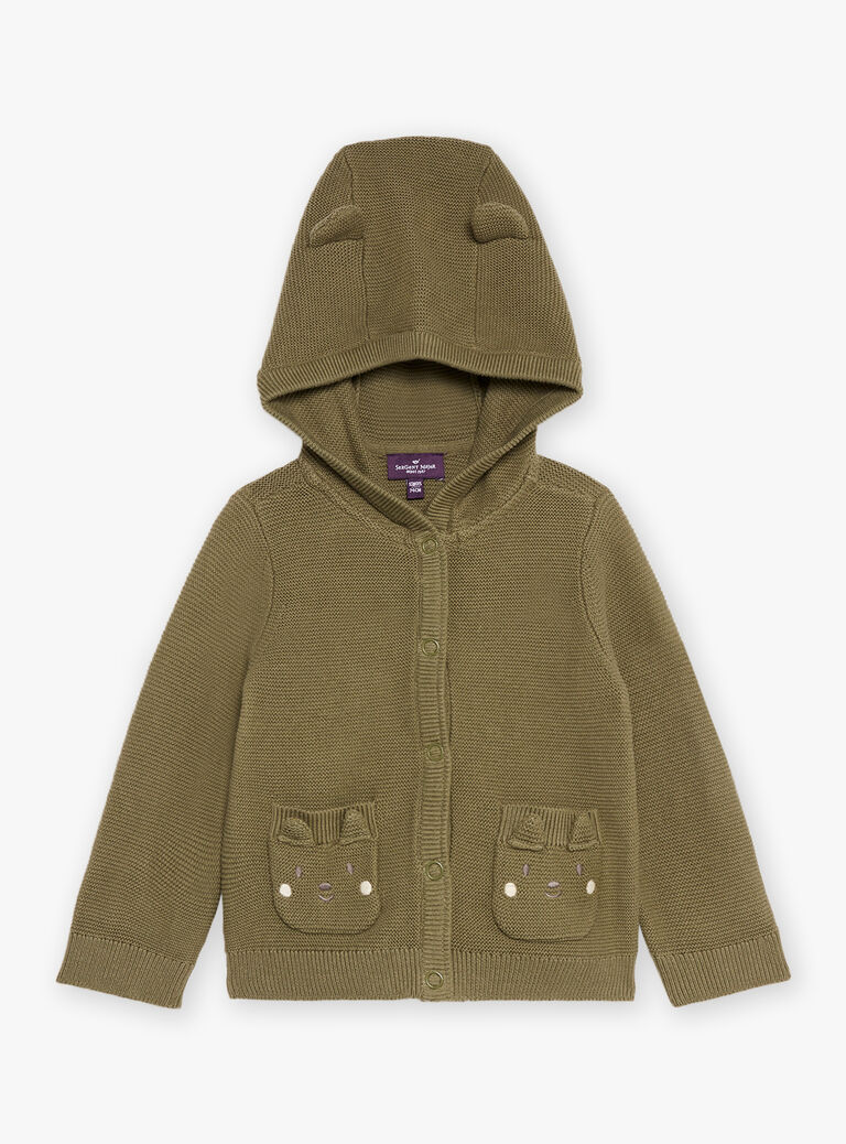 Gilet à capuche kaki en tricot
