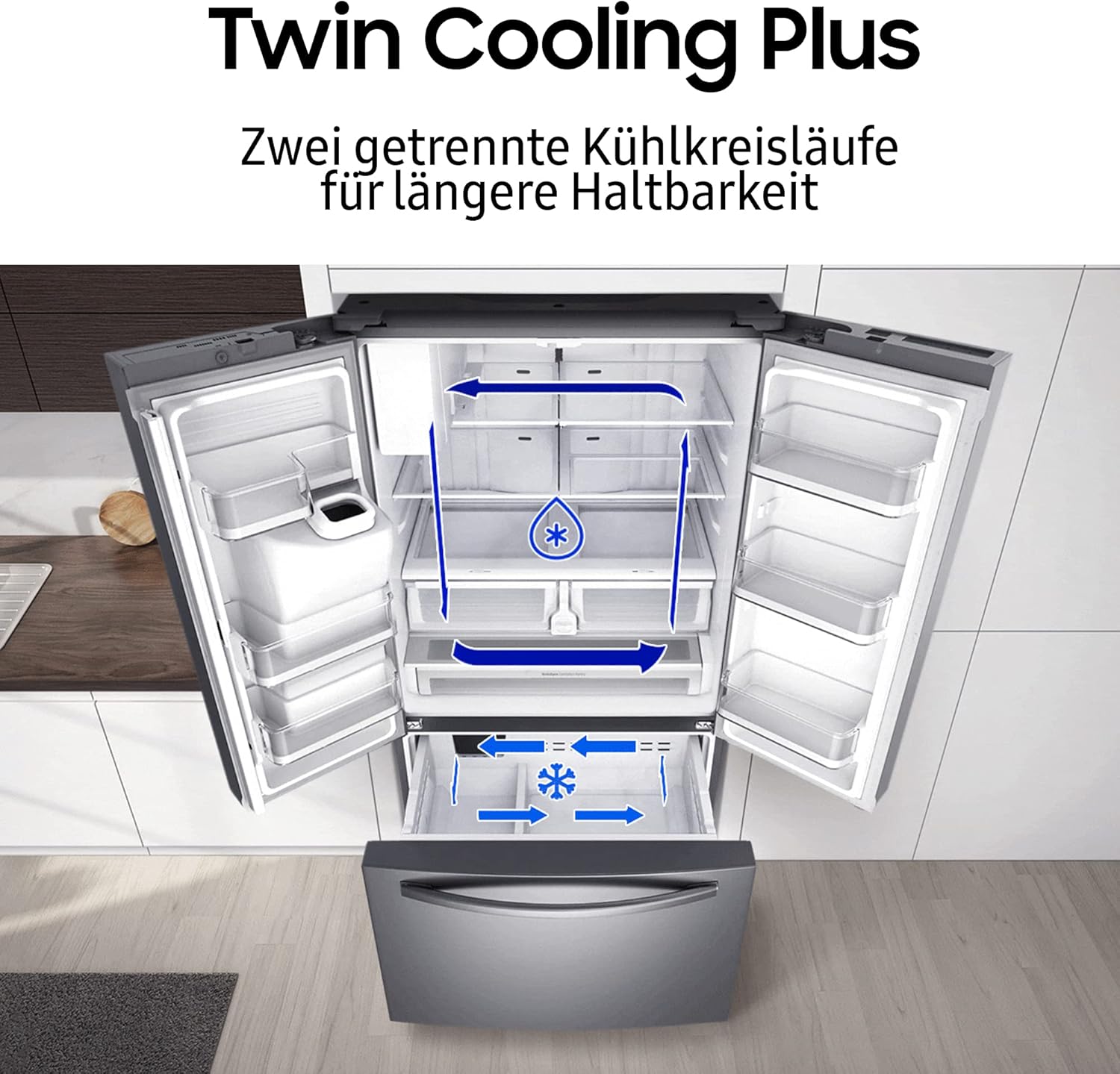 RF24BB620EB1EF French-Door-Kühlschrank mit Gefrierfach, 177,8 cm, 674 l, SmartThings AI Energy Mode, Autofill Water Pitcher, Dual Ice Maker, Premium Black Steel