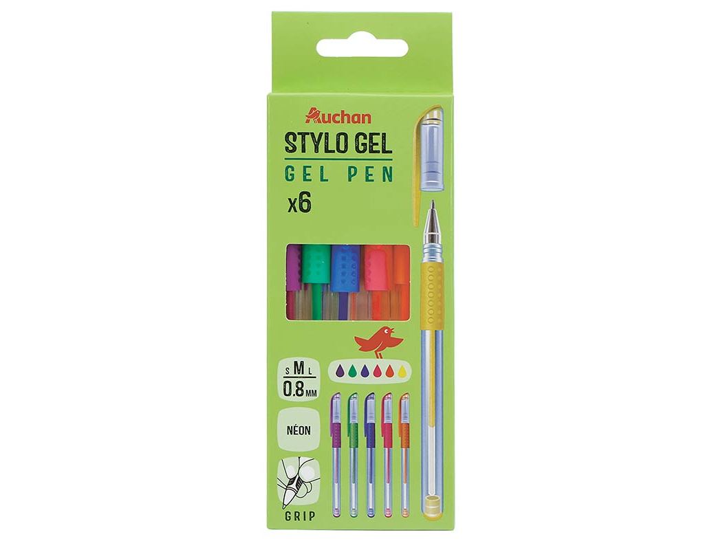 CONJUNTO DE 6 CANETAS DE GEL AUCHAN NEON
