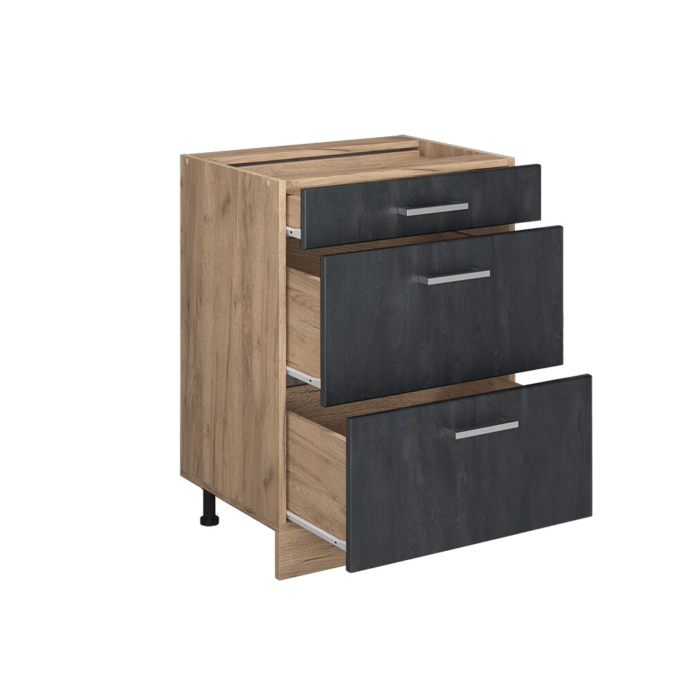 Vicco Schubladenunterschrank R-Line Schwarz Beton Eiche 60 cm mit Arbeitsplatte Anthrazit