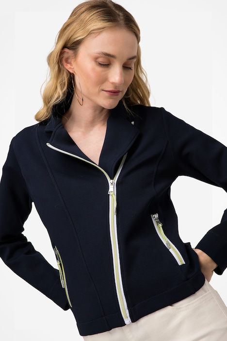 Biker-Jacke, Sweat, Revers, Zipper, Langarm