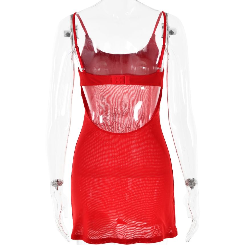 Vanduous - Spaghettibandjes Scoop Neck Effen Mini Bodycon Jurk