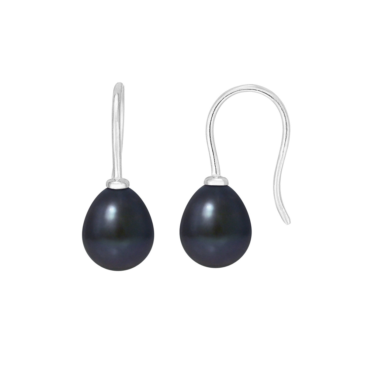 Boucles d'Oreilles a crochets Perles de Culture Noires et or Blanc 375/1000